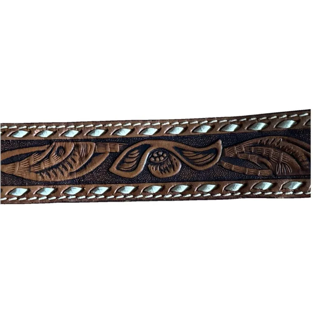 Southwest Clothiers, Inc. Leather Raw Grain Saddle Leather Belt SZ 36 Hand Laced